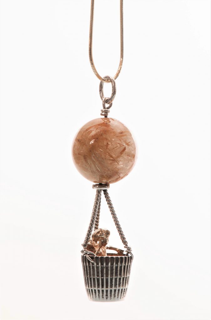 “Hot air balloon” Pendant silver and gold, quartz