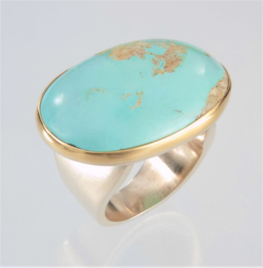 “Turquoise “Ring, silver and gold, turquoise