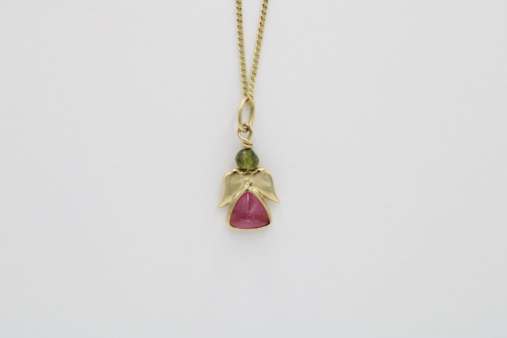 “Angel” Pendant, gold, tourmalines