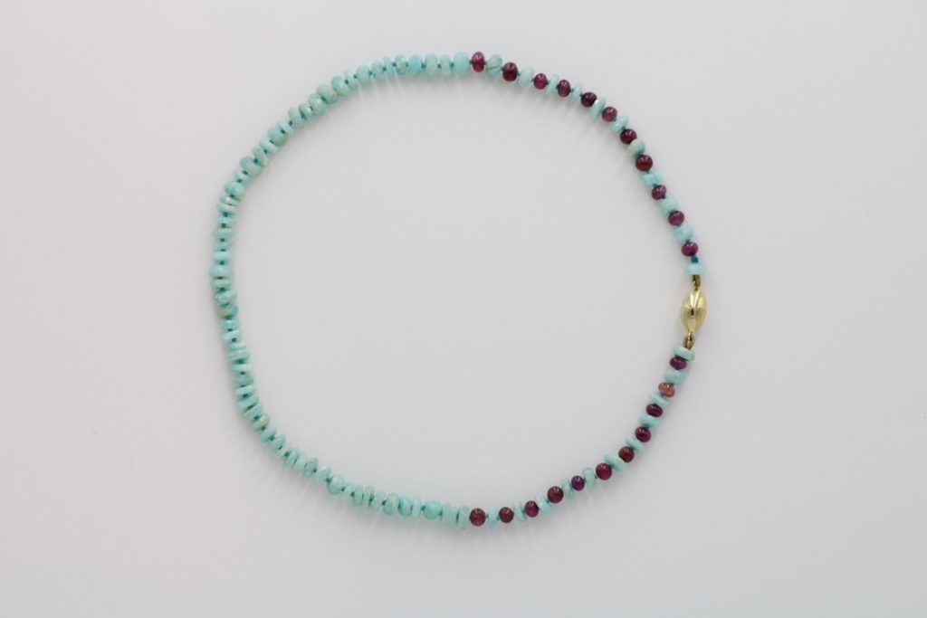 “Amazon rubies” Necklace, amazonite, ruby