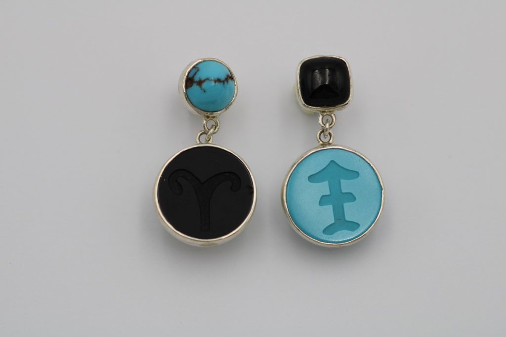 “Balanced asymmetry” Earrings silver, turquoise, onyx