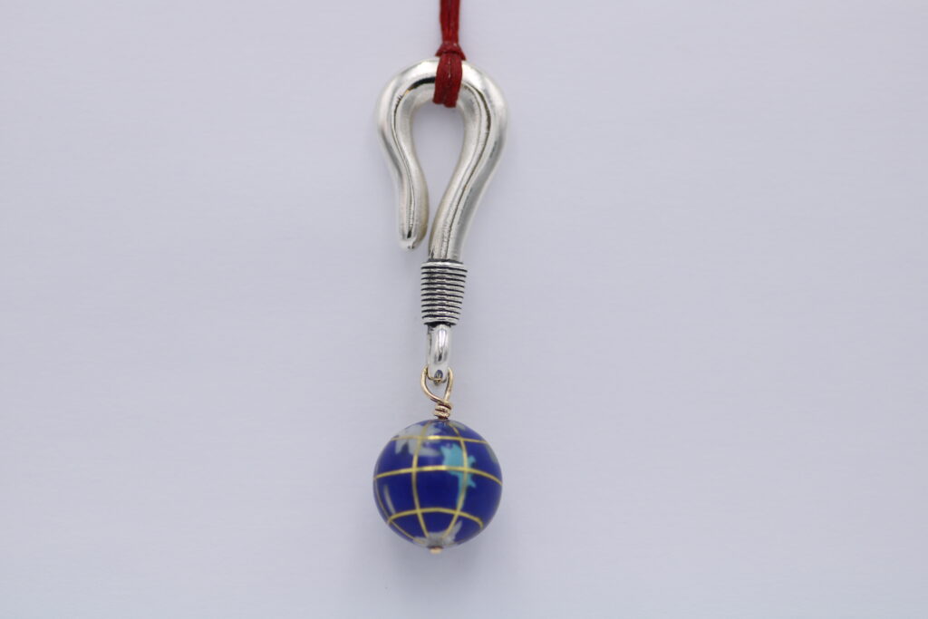 “Earth is wondering” Pendant, silver and gold, cloisonne bead