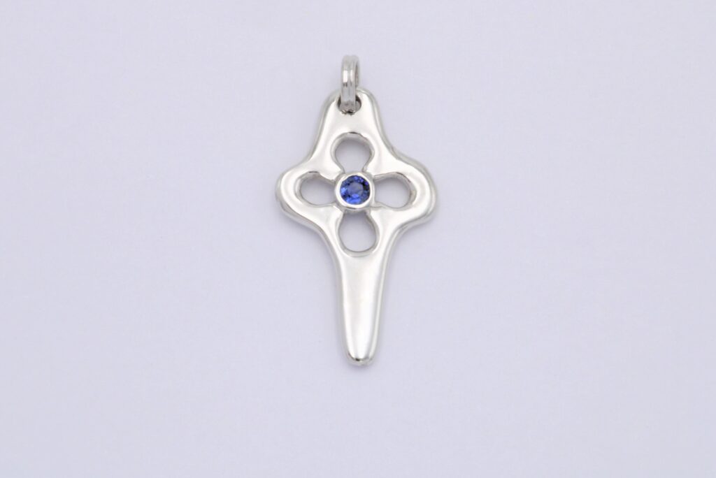 “Cycladic four-leaf ΙΙ” Cross white gold saphire