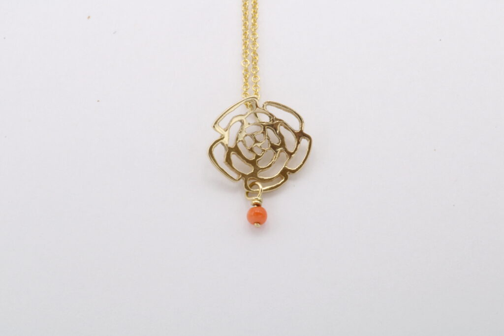 “Mini rose” Pendant gold, coral