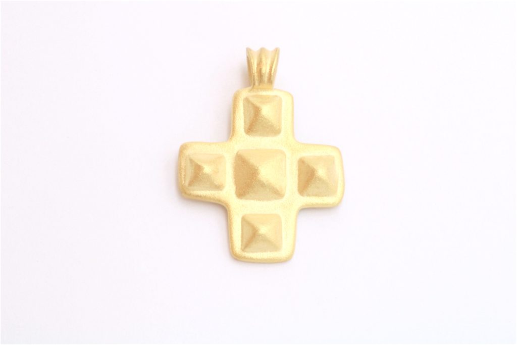 “Pyramids” Cross silver, yellow, matt