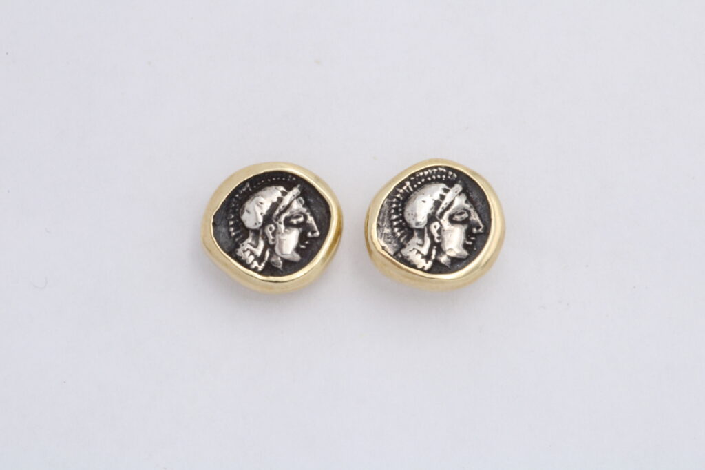 “Athena” Earrings, silver and gold