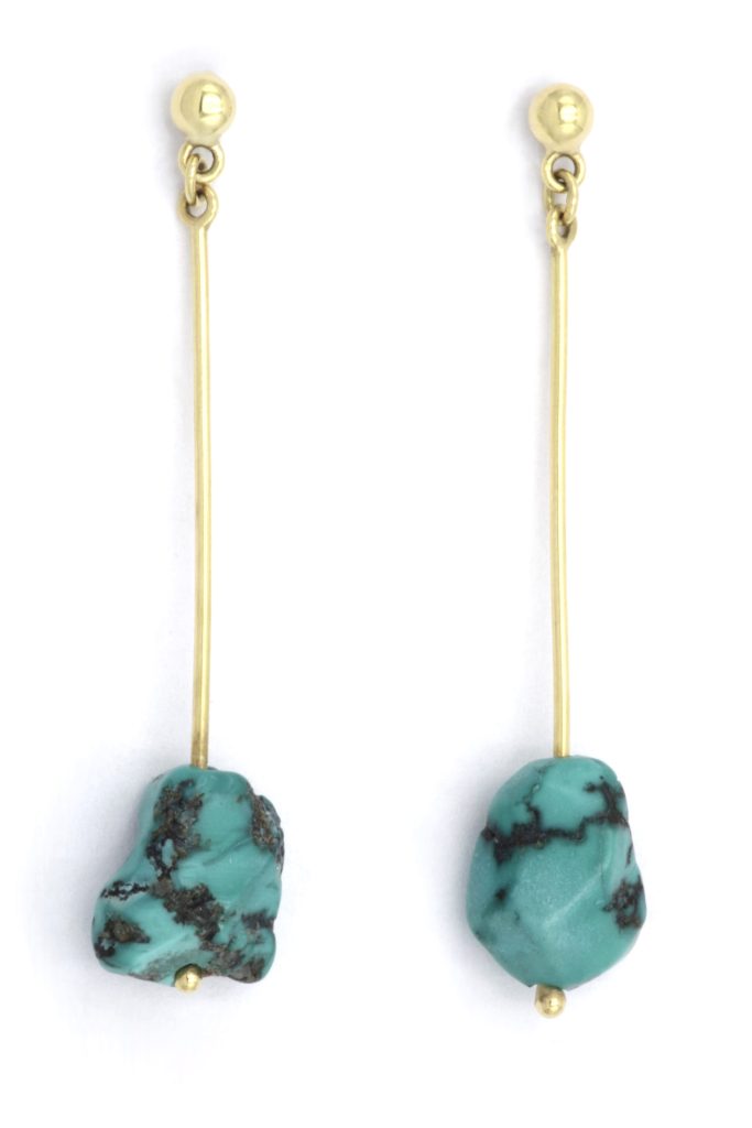 “Rough turquoise” Σκουλαρίκια χρυσά με τυρκουάζ