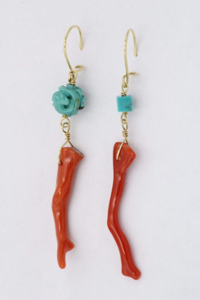 “Far East” Earrings gold, turquoise, coral