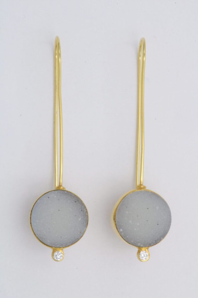 “Μoon satellite” Earrings gold, druzy quartz, diamond