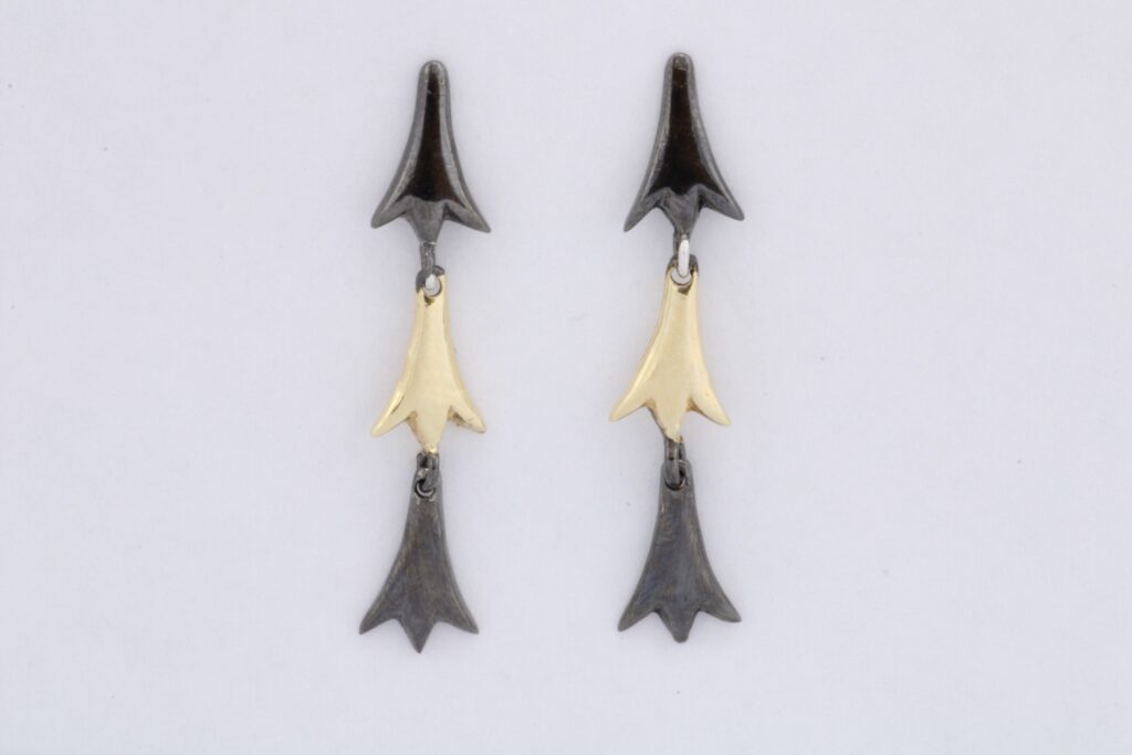 “Byzantine blossom” Earrings silver and gold yellow, black