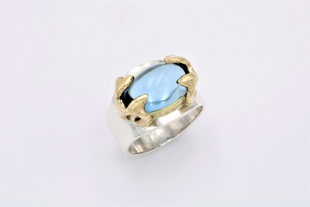 “Byzantine” Ring, silver and gold, tourmaline