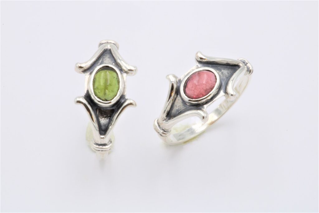 “Ear” Ring, silver, tourmaline