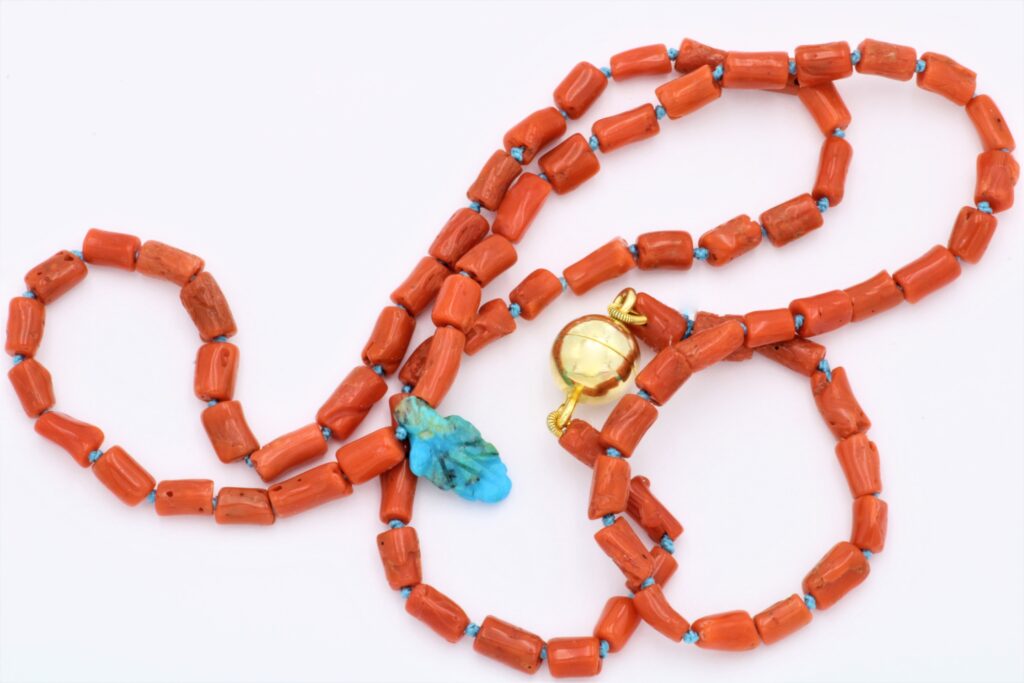 “Coral with a twist” Necklace, coral, turquoise