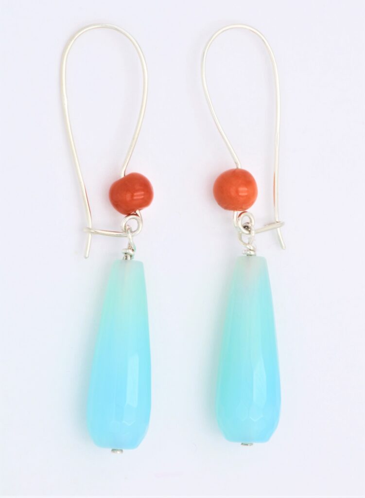 “Summer drops” Earrings silver, coral, quartz