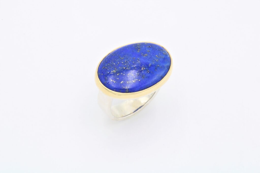 “Lapis” Ring, silver and gold, lapis lazuli