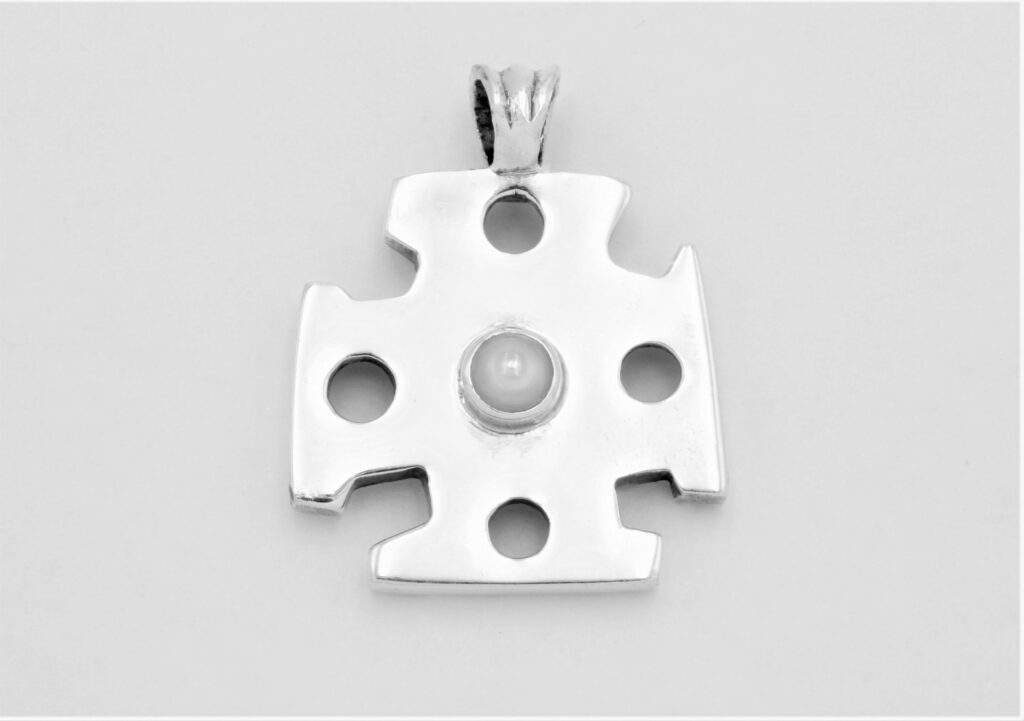 “Αsymmetric” Cross silver, pearl