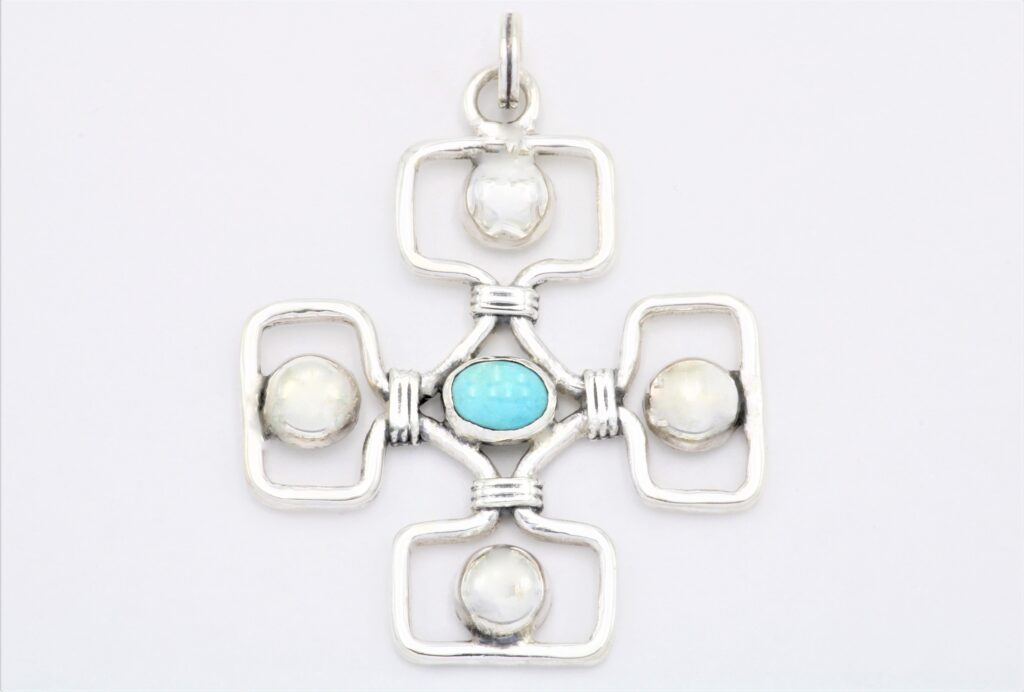 “Binding II” Cross silver, turquoise