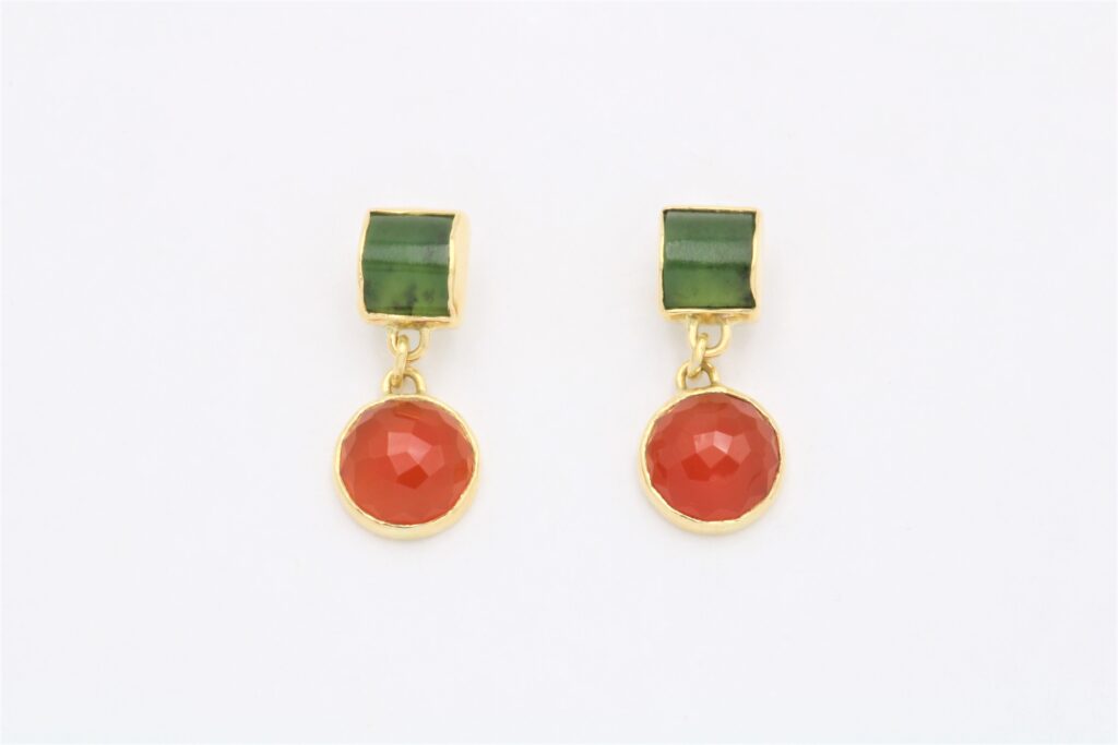 “Jade and carnelian” Earrings gold, jade, carnelian