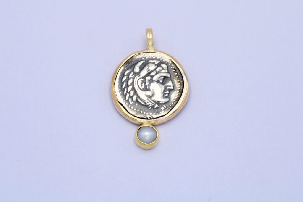 “Great Alexander coin” Coin, silver and gold, pearl