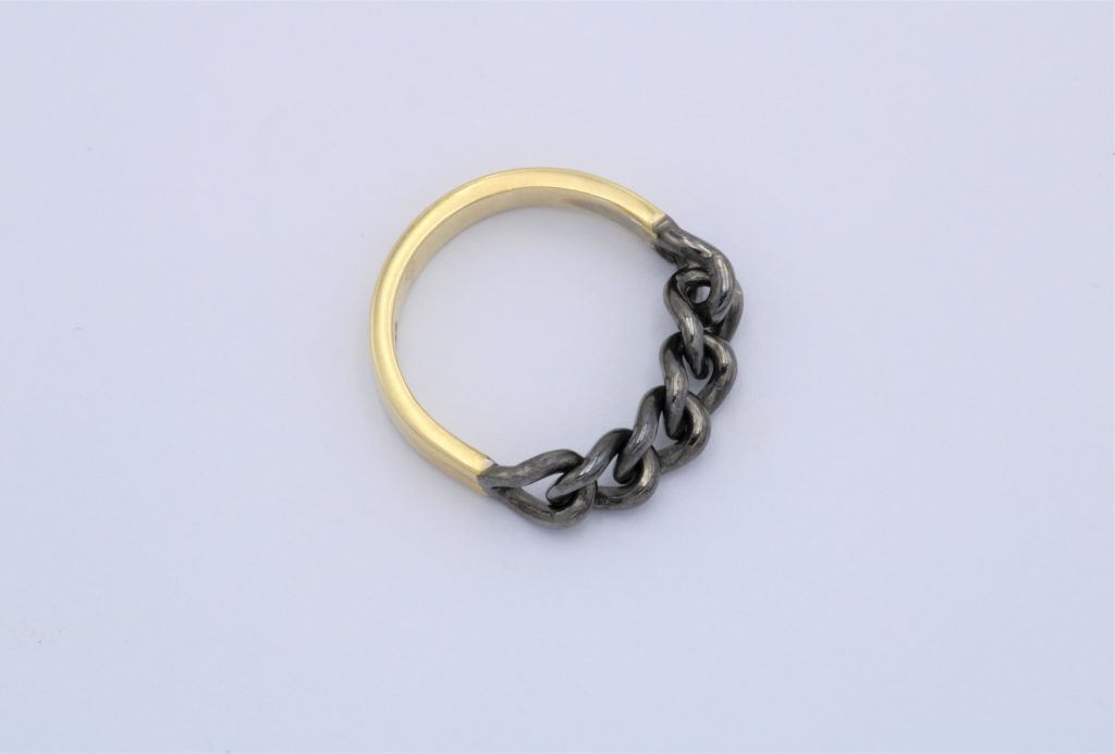 “Hybrid chain II” Ring,silver, yellow-black