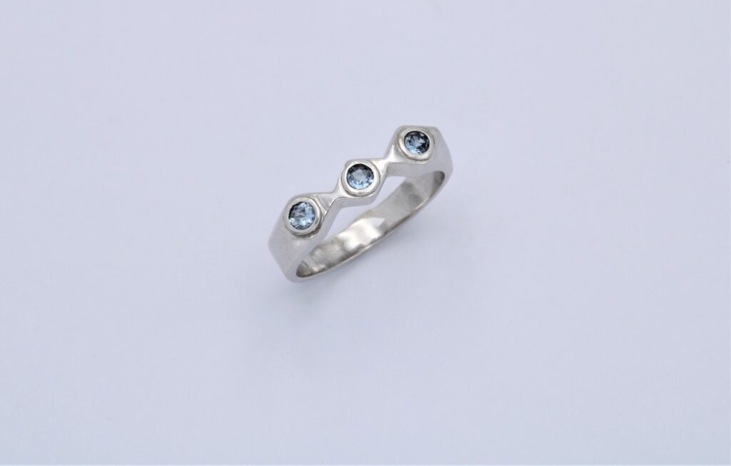 “Aqua marines with aqua marines” Ring, white gold, aqua marines