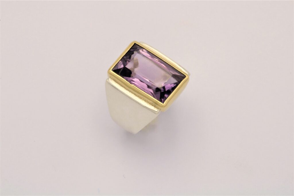 “Amethyst” Ring silver and gold, amethyst