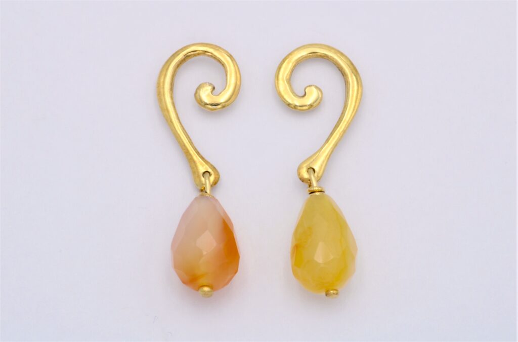 “Wave” Earrings silver, yellow, carneol