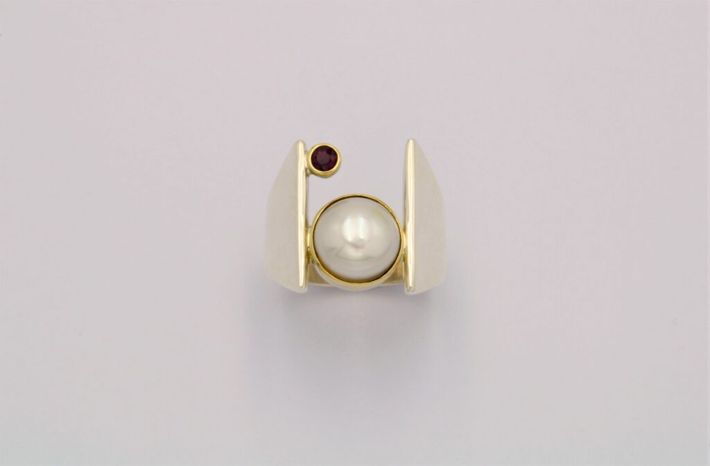 “Balance ΙΙ ” Ring, silver and gold, pearl, tourmaline