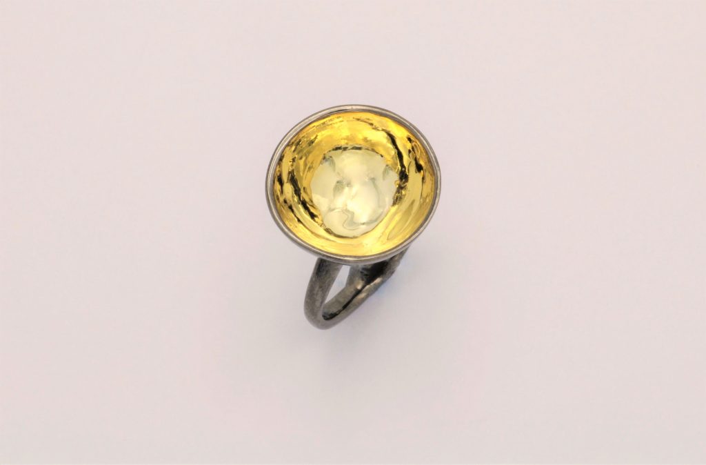 “Empty cup” Ring, silver, black, yellow