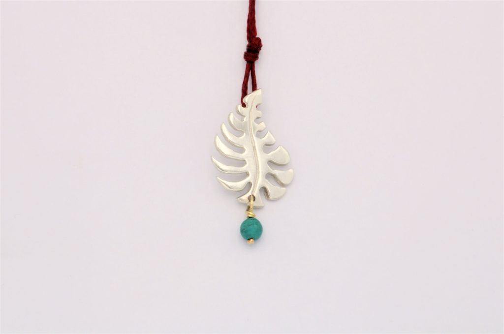 “Monstera” Pendant silver and gold, turquoise