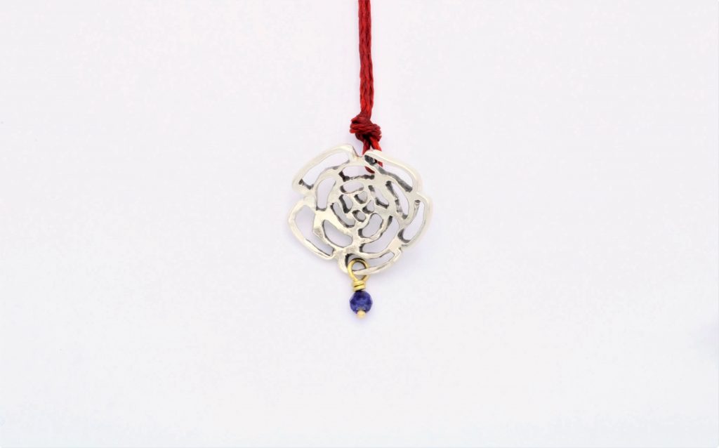 “Mini rose” Pendant silver and gold, lapis lazuli