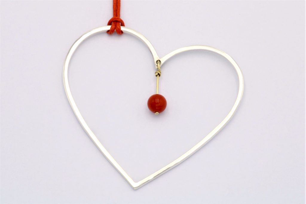 “Heart” Pendant silver and gold, coral