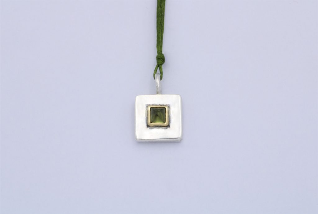 “Carre” Pendant silver and gold, tourmaline