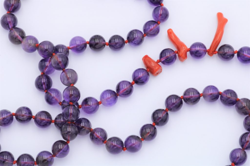 “Amethyst with a twist” Necklace amethyst coral