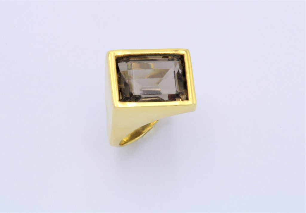 “Οblique” Ring silver , yellow, smoky quartz