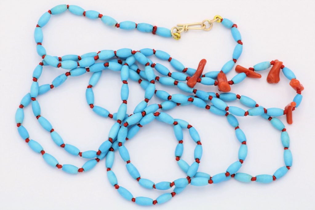 “Turquoise with corals” Necklace gold, turquoise, coral