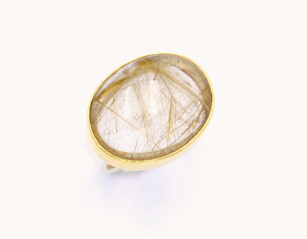 “Venus hair”Ring silver and gold, rutilated quartz