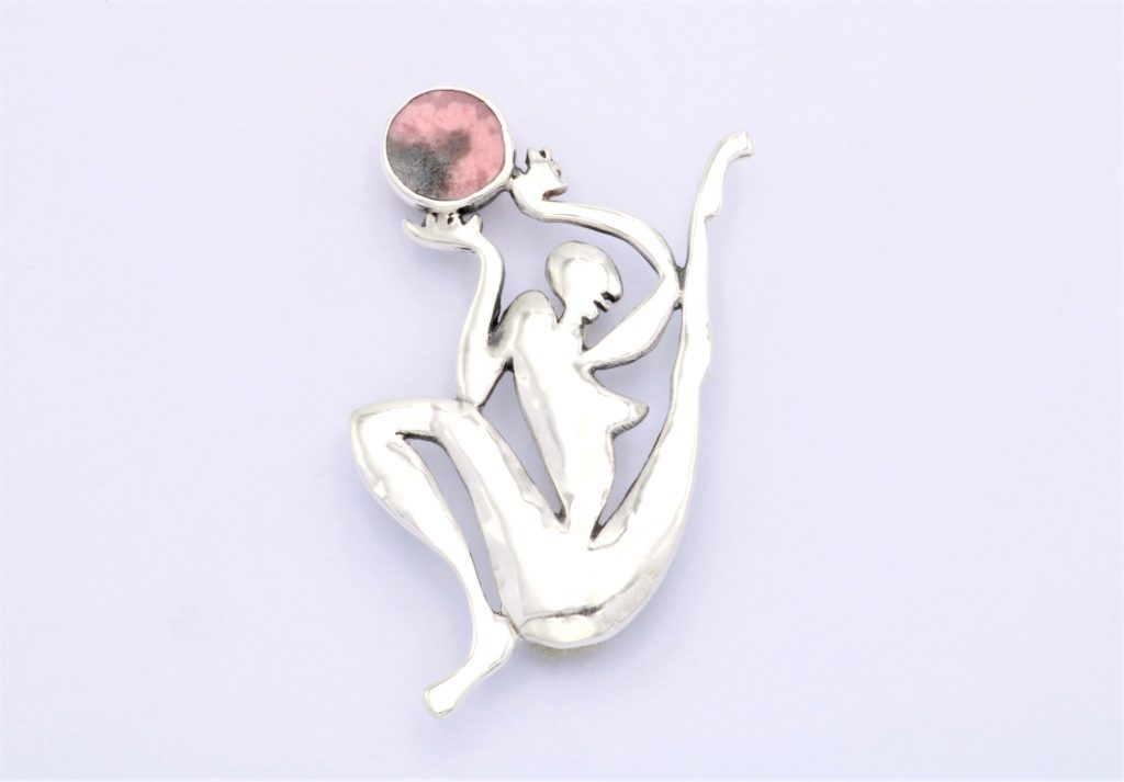 “Josephine Β IΙ” Brooch-pendant silver, rodonite