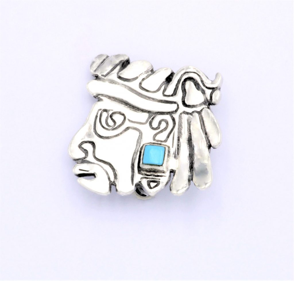 “Inca warrior” Brooch silver turquoise