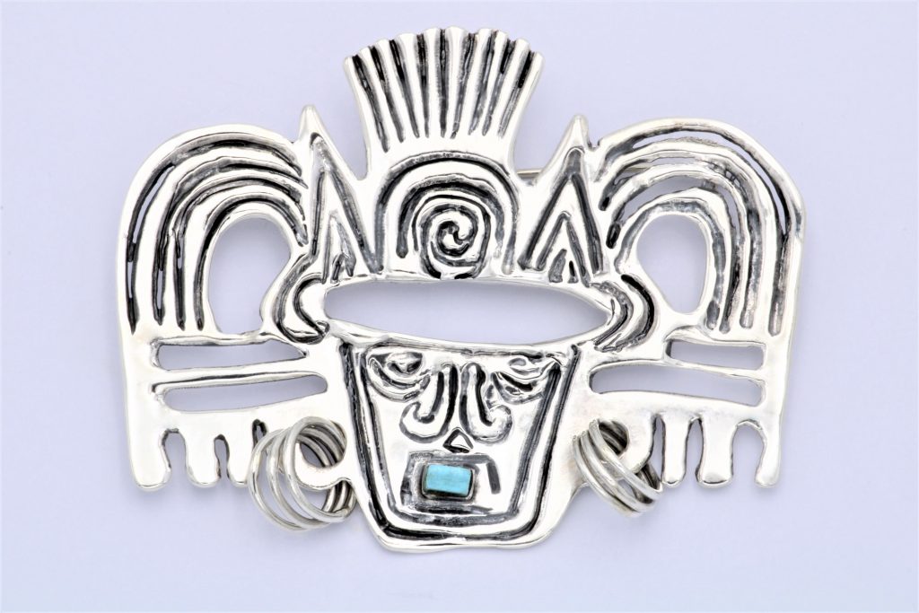 “ Inca mask I” Brooch silver turquoise