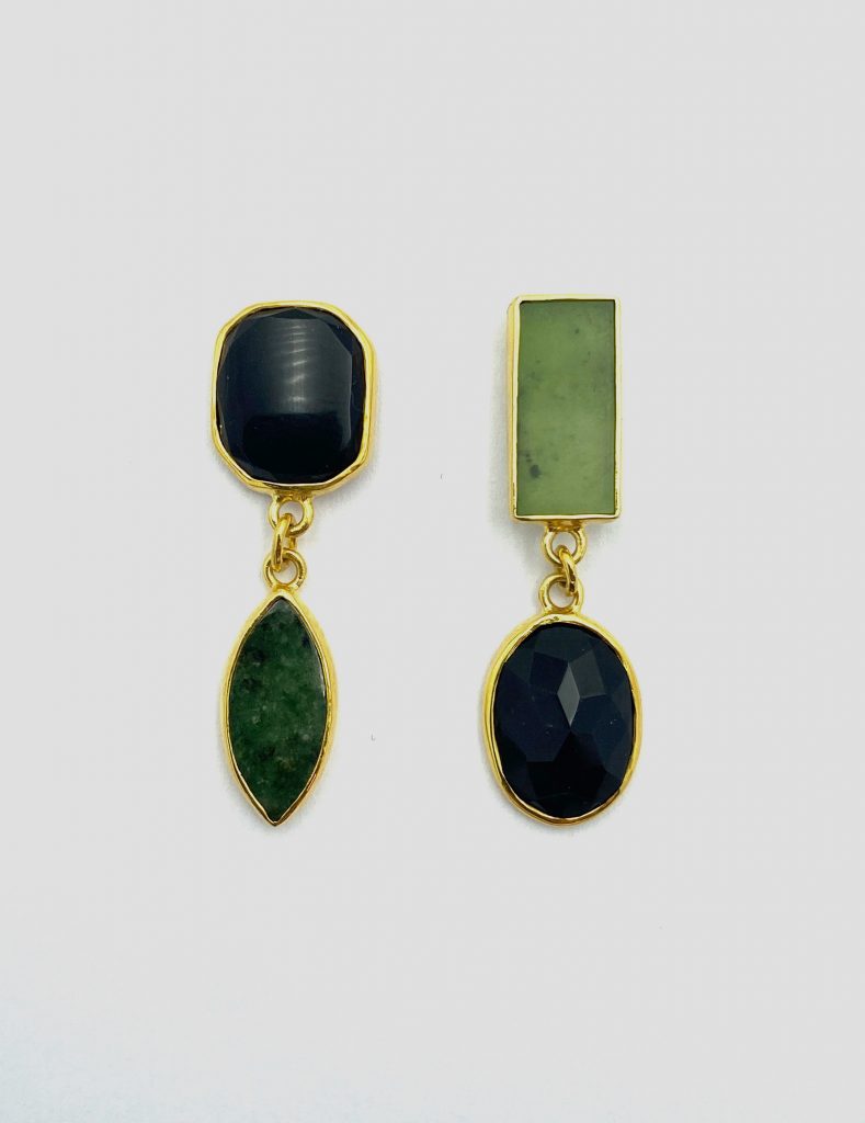 “Balanced asymmetry” Earrings silver, yellow, jade, onyx