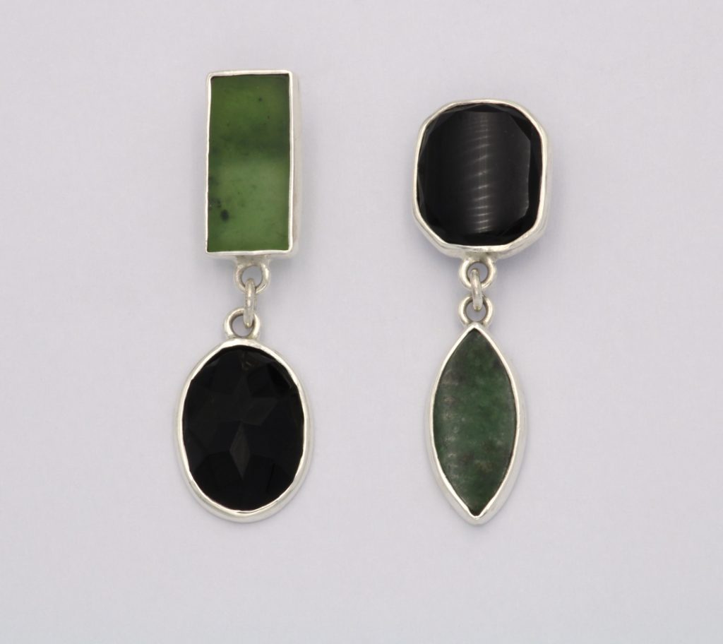 “Balanced asymmetry” Earrings silver, jade, onyx