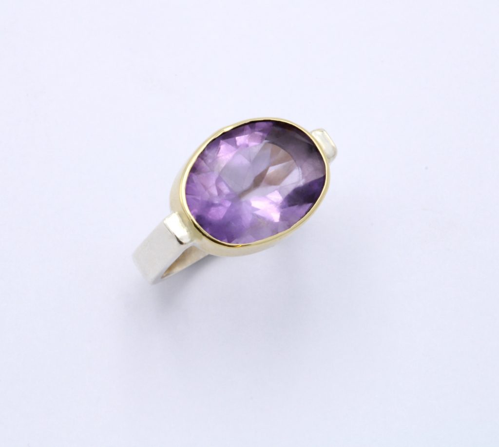 “Amethyst” Ring silver and gold, amethyst