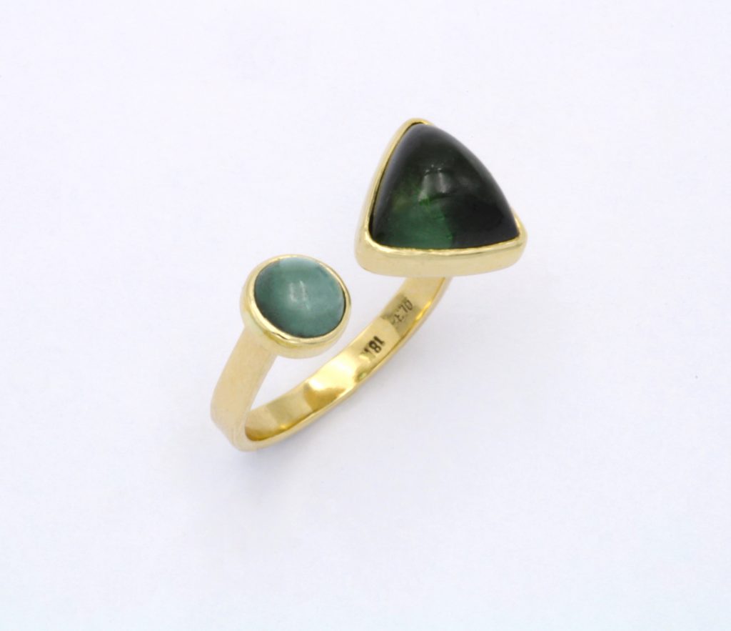 “Πράσινη τελεία” Δακτυλίδι χρυσό με τουρμαλίνες