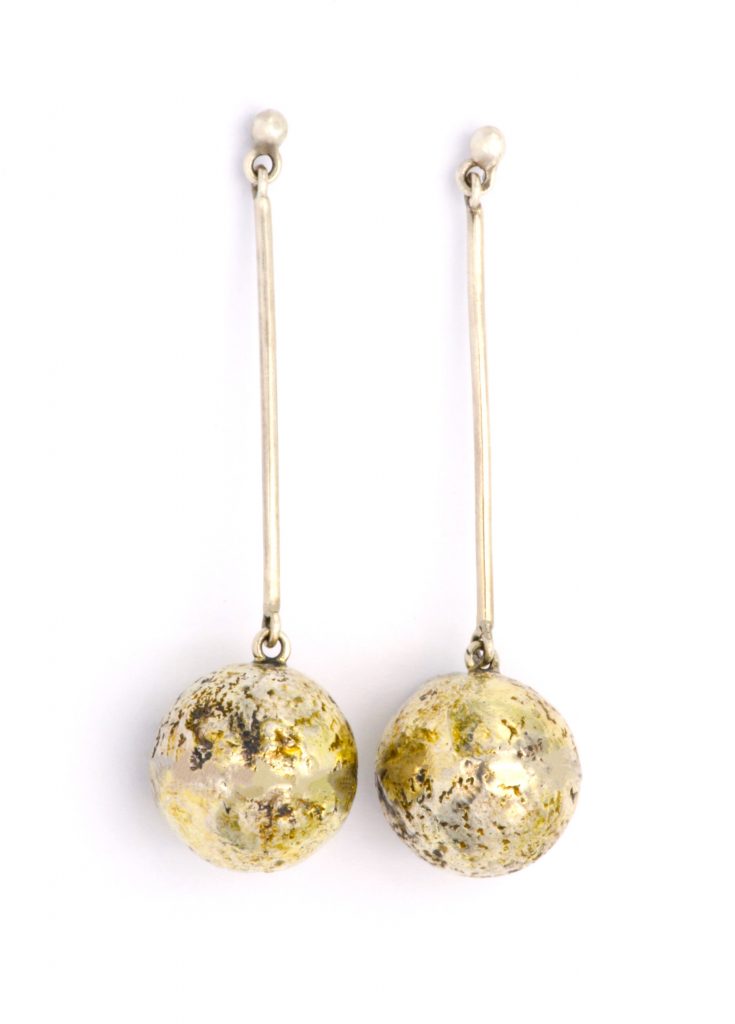 “Rough spheres” Earrings, silver and gold