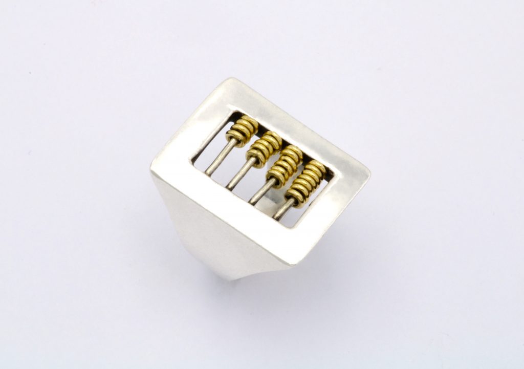 “Abacus” Ring, silver and gold