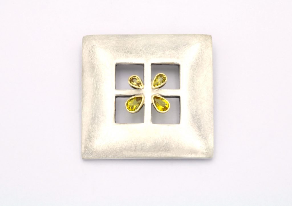 “Tourmaline drops” Brooch-pendant silver and gold, tourmalines