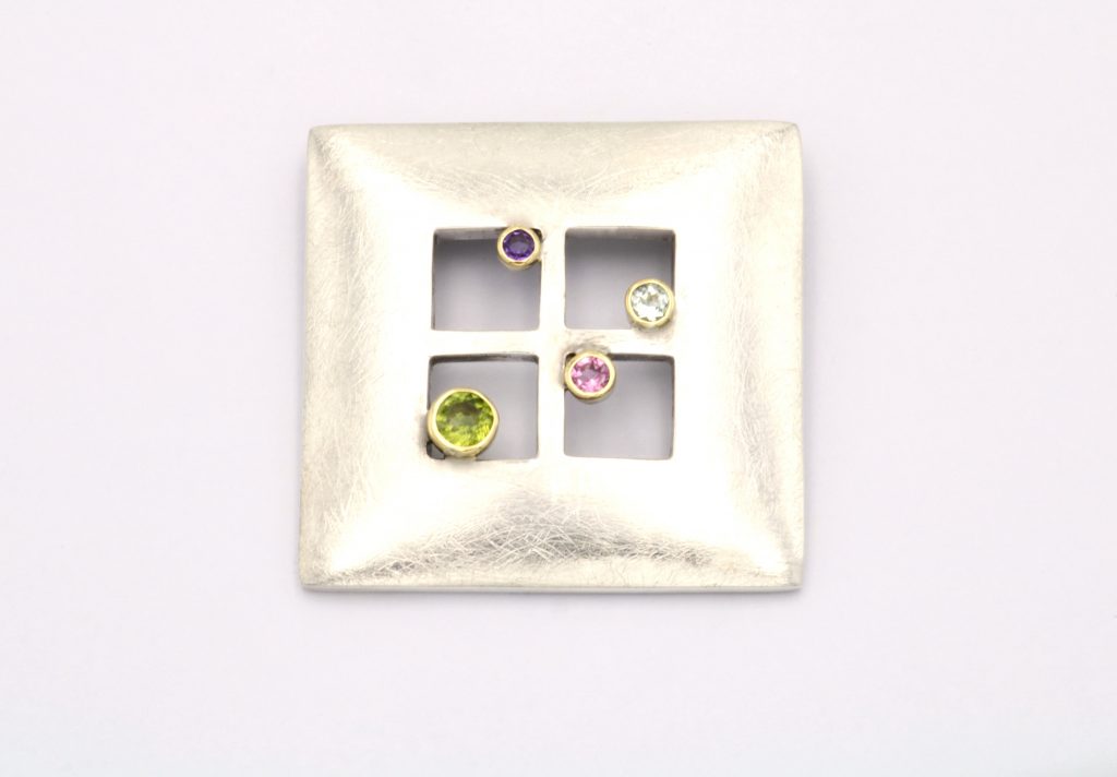 “Tourmaline bubbles” Brooch-pendant silver and gold, tourmalines