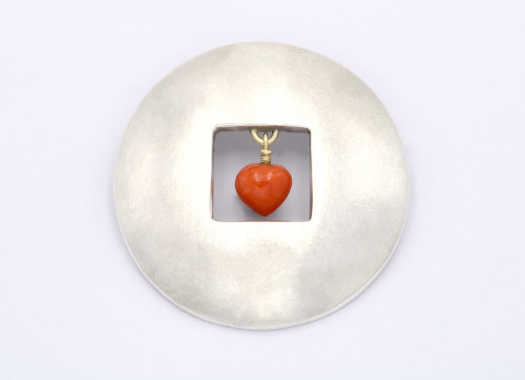 “” Brooch-pendant silver and gold, coral