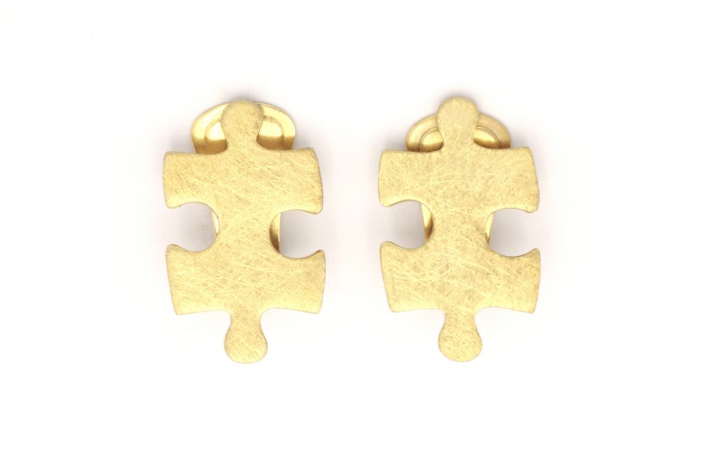 “Puzzle I” Earrings silver, yellow, matt